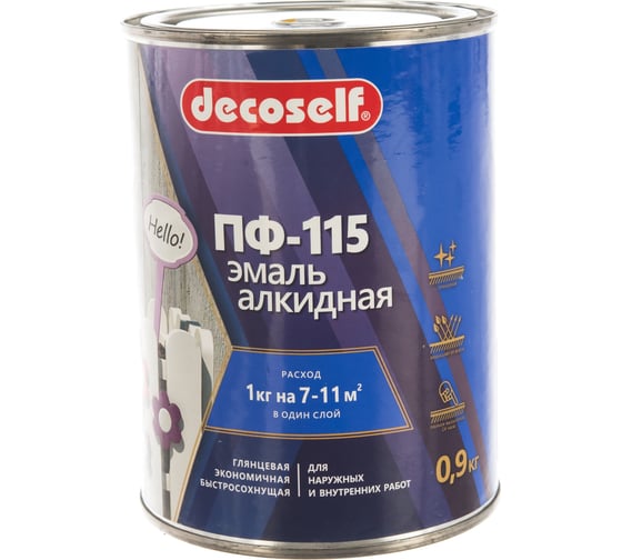 Эмаль Pufas ПФ-115 желтая Decoself 0,9кг тов-200170