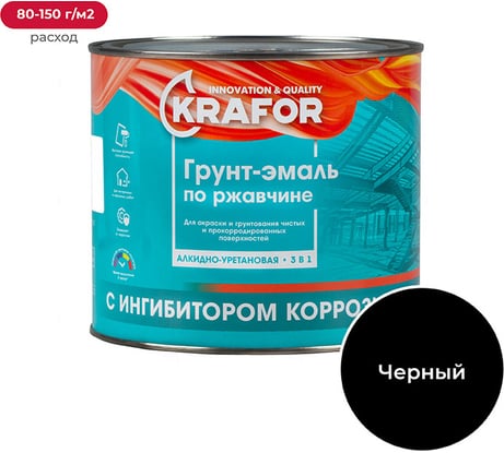 Грунт-эмаль по ржавчине KRAFOR ЧЕРНАЯ 1,9 кг 6 26696