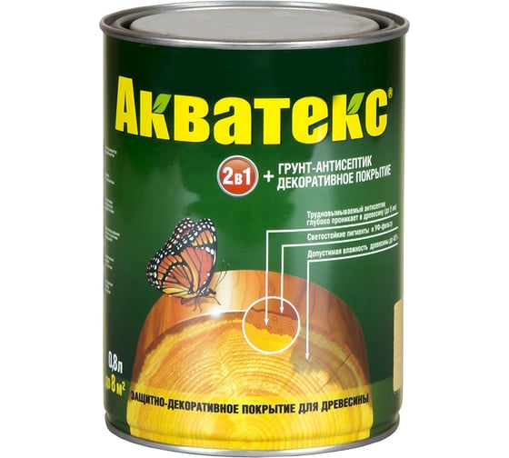 Защитно-декоративное покрытие Акватекс для древесины, бесцветный 0,8 л. 6 12601 1