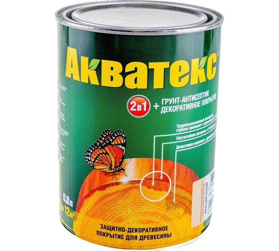 Защитно-декоративное покрытие Акватекс для древесины, бесцветный 0,8 л. 6 12601