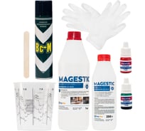 Прозрачная эпоксидная смола Poly max Magestic 1,25 кг в наборе с красителями, ВС-м, шпателем и мерной тарой Magestic1,25+набор