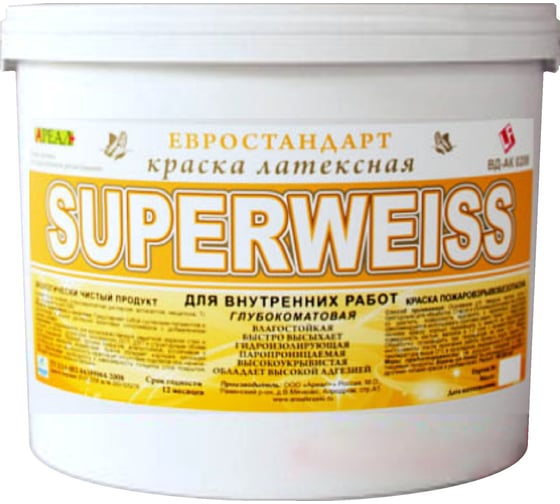 Краска Ареал+ SUPERWEISS ВД-АК 0208 ведро 4 кг А-040