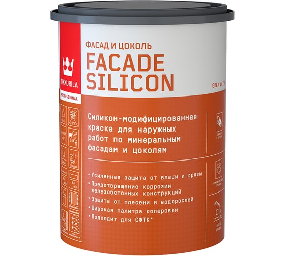 Фасадная краска Tikkurila Facade Silicon C глубокоматовая 0,9л 700011477 1