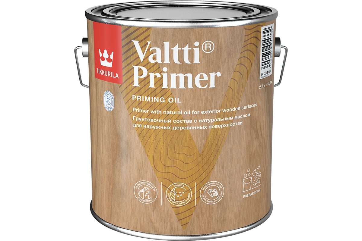 Грунтовочный антисептик Tikkurila VALTTI PRIMER бесцв 2,7л 00505000130 -  выгодная цена, отзывы, характеристики, фото - купить в Москве и РФ