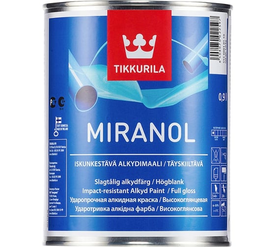 Алкидная эмаль TIKKURILA миранол тиксотропный база с 0,9 л.глянц. 22218