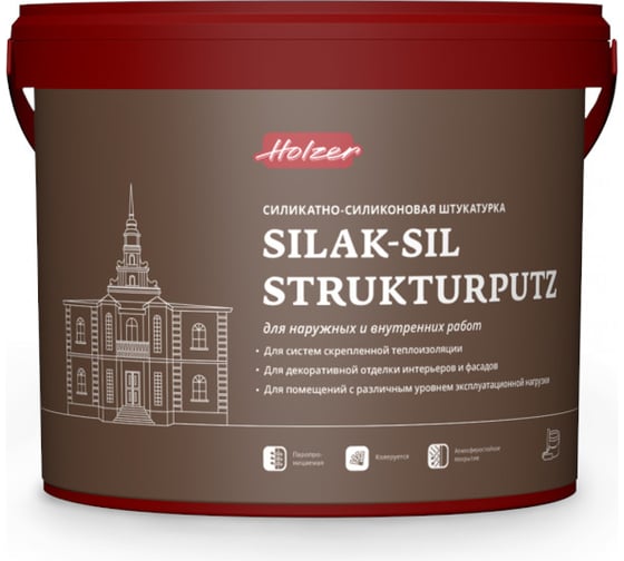 Штукатурка декоративная Silak-Sil Strukturputz R 15 (25 кг; зерно 1.5 мм) Holzer 3448 1