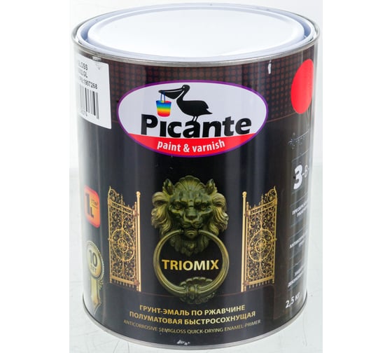 Грунт-эмаль по ржавчине 3в1 Picante TRIOMIX полуматовая RAL 3002 темно-красная 2,5кг 10520-3002.GL 1