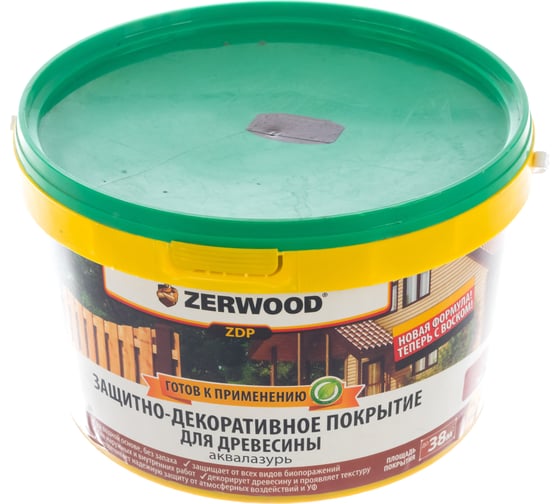Защитно-декоративное покрытие аквалазурь Zerwood ZDP тик 2,5кг ведро 00025567