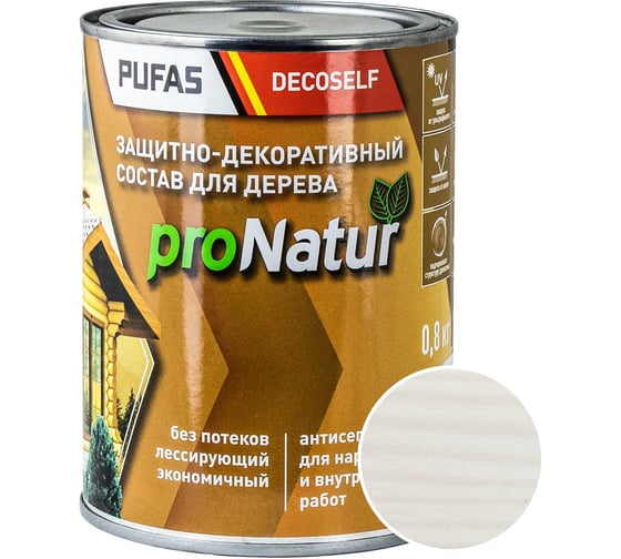 Лессирующий антисептик для дерева Pufas белый Decoself 0,8л тов-200292