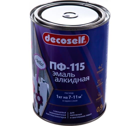 Эмаль Pufas ПФ-115 светло-серая Decoself 0,9кг тов-200188