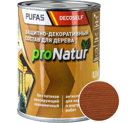 Лессирующий антисептик для дерева Pufas тик Decoself 0,8л тов-200289