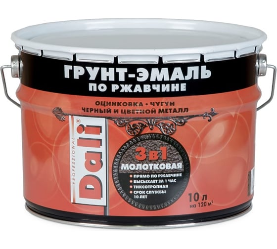 Молотковая грунт-эмаль по ржавчине 3 В 1 DALI Медная 10 Л 1 43791