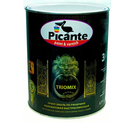 Грунт-эмаль по ржавчине 3в1 Picante TRIOMIX полуматовая RAL 9005 черная 2,5кг 10520-9005.GL