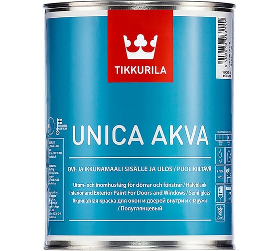 Краска для окон и дверей TIKKURILA Unica Akva Maali база с 0,9 л п/глянц. 51172 1
