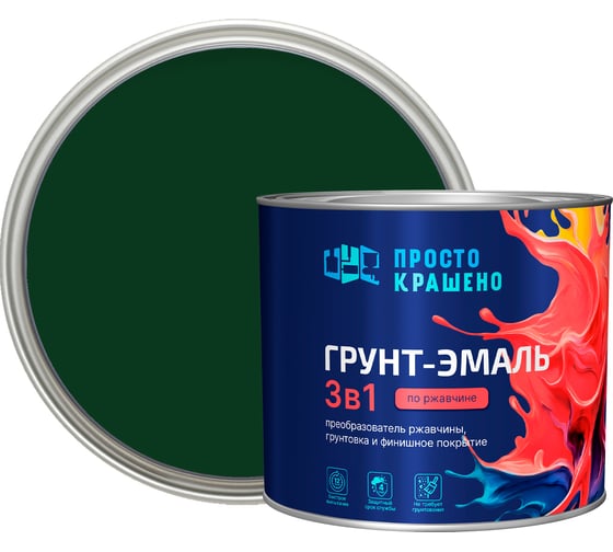 Грунт-эмаль по ржавчине ПРОСТОКРАШЕНО 3в1 зелёная 1.8 к 85166 1