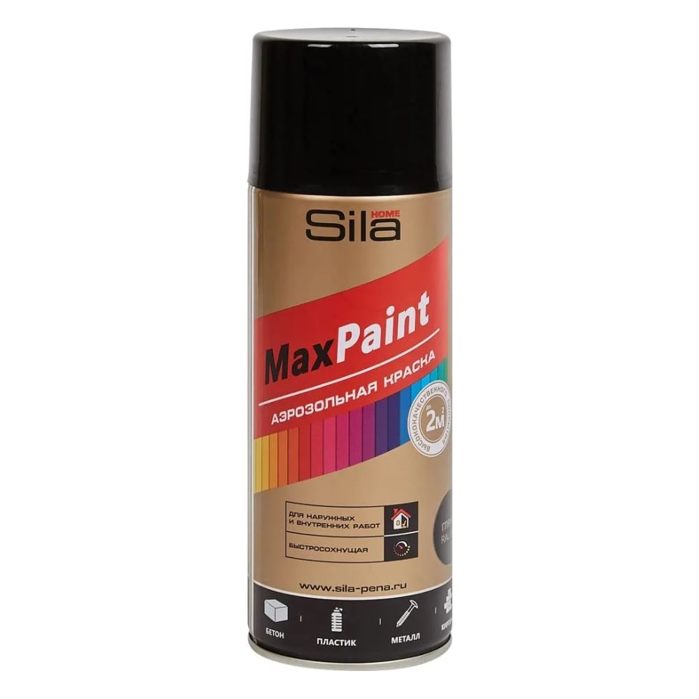 Эмаль аэрозольная Sila HOME Max Paint термостойкая, черный RAL9005 ...