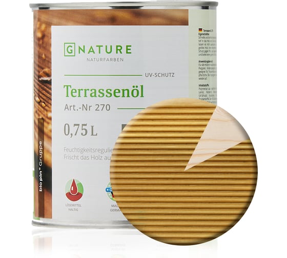 Масло для террас Gnature 270 Terrassenol, цвет GN 2080 0,75 л 2700075CGN2080