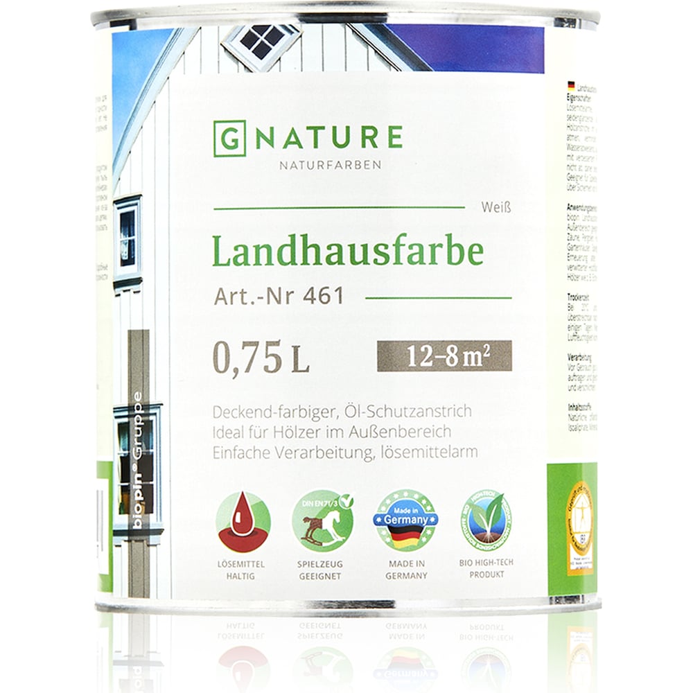 Укрывная краска Gnature 461 Landhausfarbe weiss, белая 0,75л 4011252946127  - выгодная цена, отзывы, характеристики, фото - купить в Москве и РФ