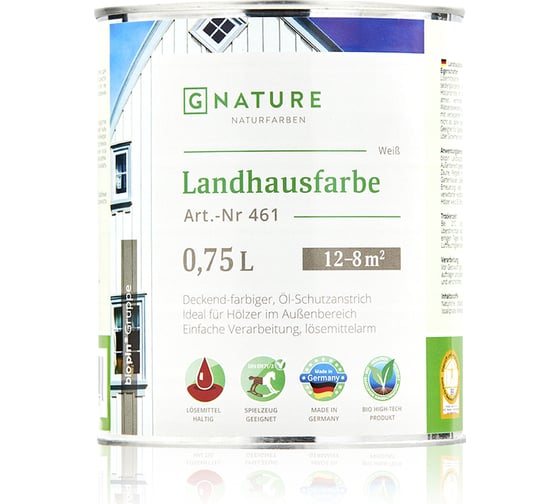 Укрывная краска Gnature 461 Landhausfarbe weiss, белая 0,75л 4011252946127 1