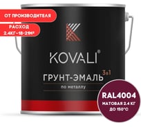Грунт-эмаль 3 в 1 матовая Бордово-фиолетовая RAL 4004 (2,4кг) KOVALI kov3.2.5.C.4004.2.4mat