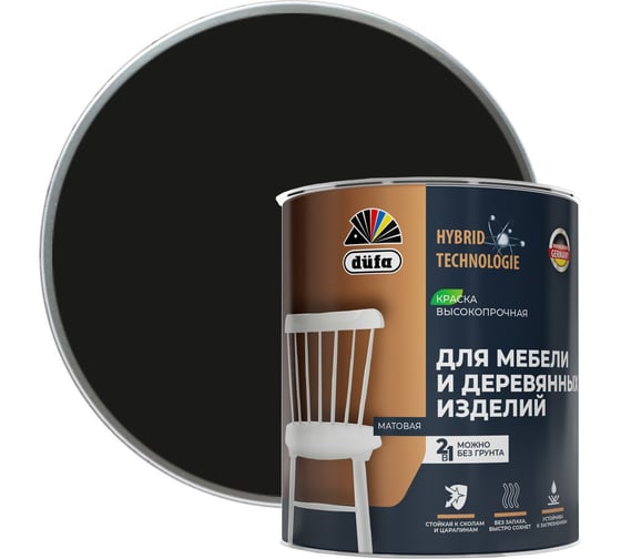 Краска Dufa для мебели и деревянных изделий чёрная 2 л МП00-012552