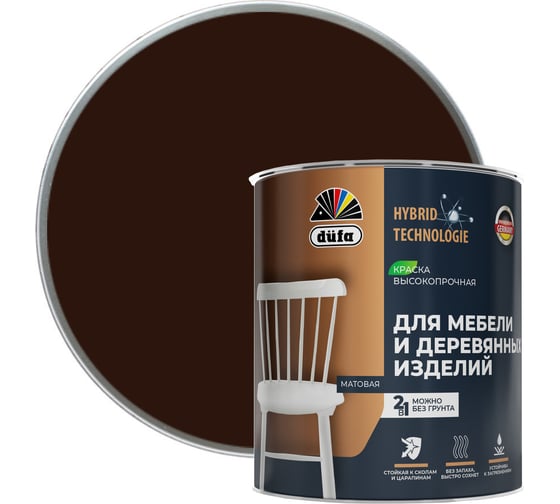 Краска Dufa для мебели и деревянных изделий шоколадно-коричневая 0,75 л МП00-012555