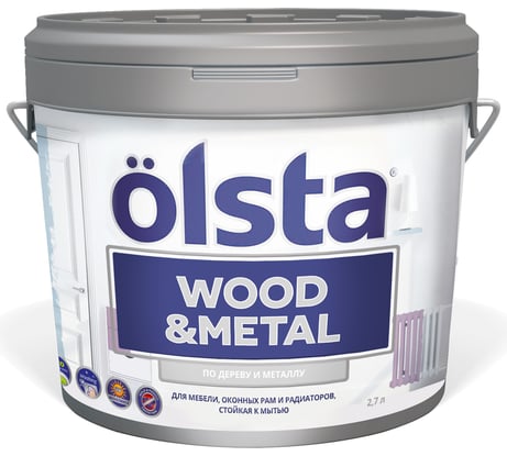 Краска по дереву и металлу OLSTA Wood&metal полуматовая БАЗА A 2.7 л OWMAM-27