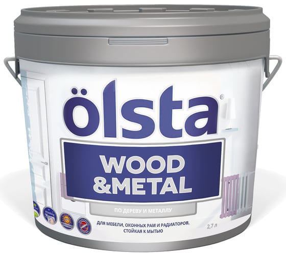 Краска по дереву и металлу OLSTA Wood&metal полуматовая БАЗА A 2.7 л OWMAM-27