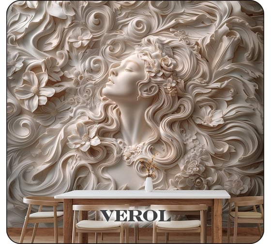 Флизелиновые фотообои на стену Verol 3D Барельеф девушка в цветах, 300x283 см, в спальню, 3д фото обои для кухни моющиеся виниловые 220-ФФО-05890/