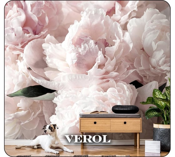 Флизелиновые фотообои на стену Verol 3D Пионы, 300x283 см, обои моющиеся для спальни, на кухню 158-ФФО-05846