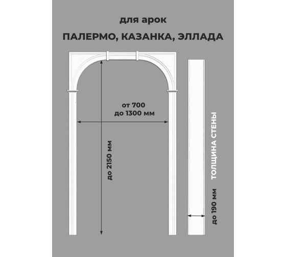 Арка Лесма стиль Палермо ПВХ дуб грей 700-1300х190х2150 со сводорасширителем ПШ-2Э-ДГ