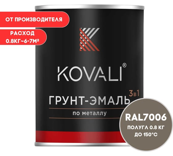 Грунт-эмаль KOVALI 3 в 1 полуглянец бежево-серая RAL 7006 0,8кг kov3.1.4С7006 1