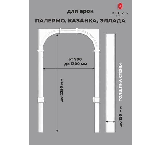 Арка Лесма стиль Палермо ПВХ темный бетон 700-1300х190х2250 со сводорасширителем ПШ-2П-ТБ