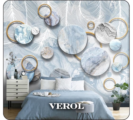 Фотообои 3D Verol на стену, флизелиновые мраморные круги, 300x283 см, 8,49 м2, в спальню, для кухни, моющиеся виниловые 143-ФФО-05796