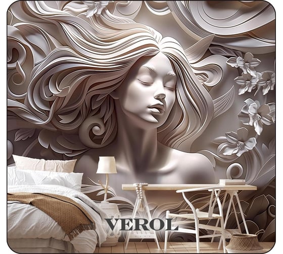 Флизелиновые фотообои на стену Verol 3D Девушка барельеф 300x283 см, 8,49 м2, в спальню, для кухни, моющиеся виниловые 226-ФФО-05892