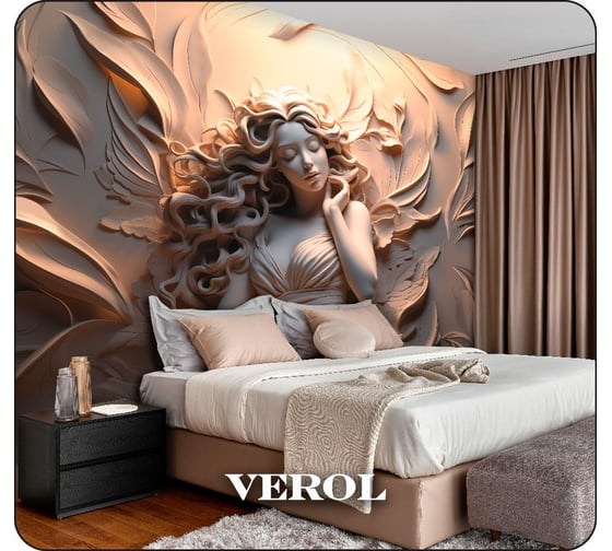 Флизелиновые фотообои на стену Verol 3D Девушка барельеф 300x283 см, 8,49 м2, в спальню, для кухни, моющиеся виниловые 218-ФФО-05882