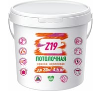 Краска Z19 ПОТОЛОЧНАЯ акриловая, для потолков, супербелая, 4.5 кг 60338