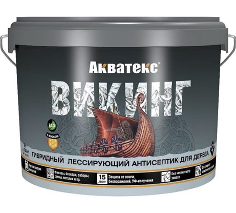 Антисептик для дерева Акватекс Викинг 65091, лессирующий, полуматовый, 9 л, бесцветный 272531