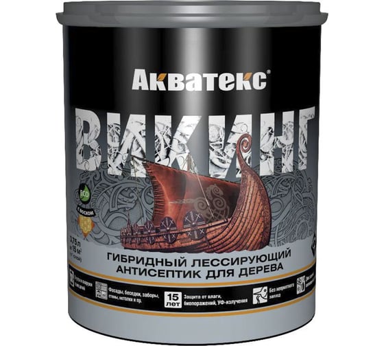 Антисептик для дерева Акватекс Викинг 65074, лессирующий, полуматовый, 0,75 л, белый 272514