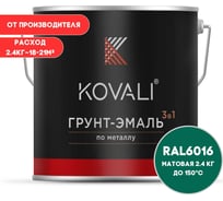 Грунт-эмаль 3 в 1 KOVALI матовая Бирюзово-зеленая RAL 6016 (2,4кг) kov3.2.5.C.6016.2.4mat