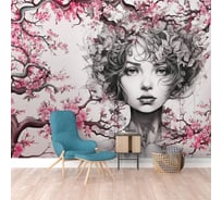 Фотообои ООО Первое ателье Сакура Портрет девушки на фоне цветущей сакуры 200x150 см 150380-1-9-229529