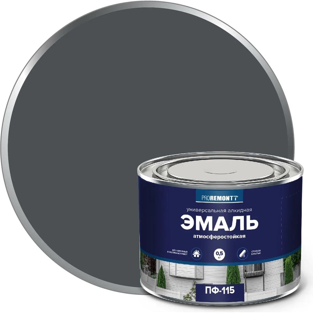 Эмаль Proremontt ПФ-115 Антрацит RAL 7016 0,9 кг 9591477 ЛА-00003055 ...