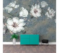 Фотообои ООО Первое ателье цветы "Белые бутоны на сером фоне" 400x205 см ШхВ 141397-1-9-52002