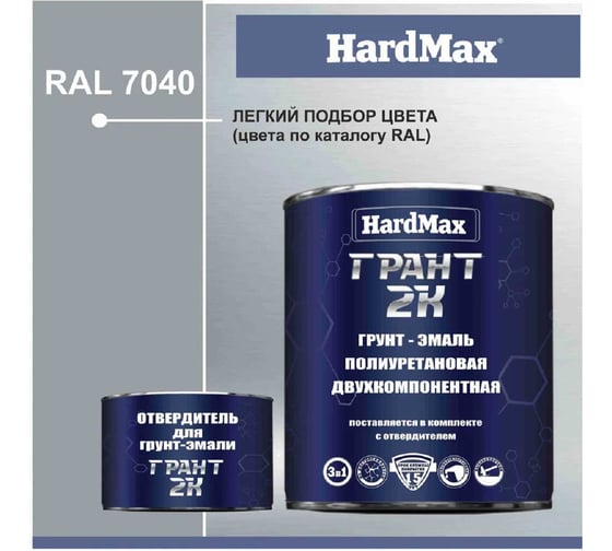 Грунт-эмаль HardMax ГРАНТ 2К RAL 7046 Теле-серый-2, комплект 2,19 кг 4690417106554