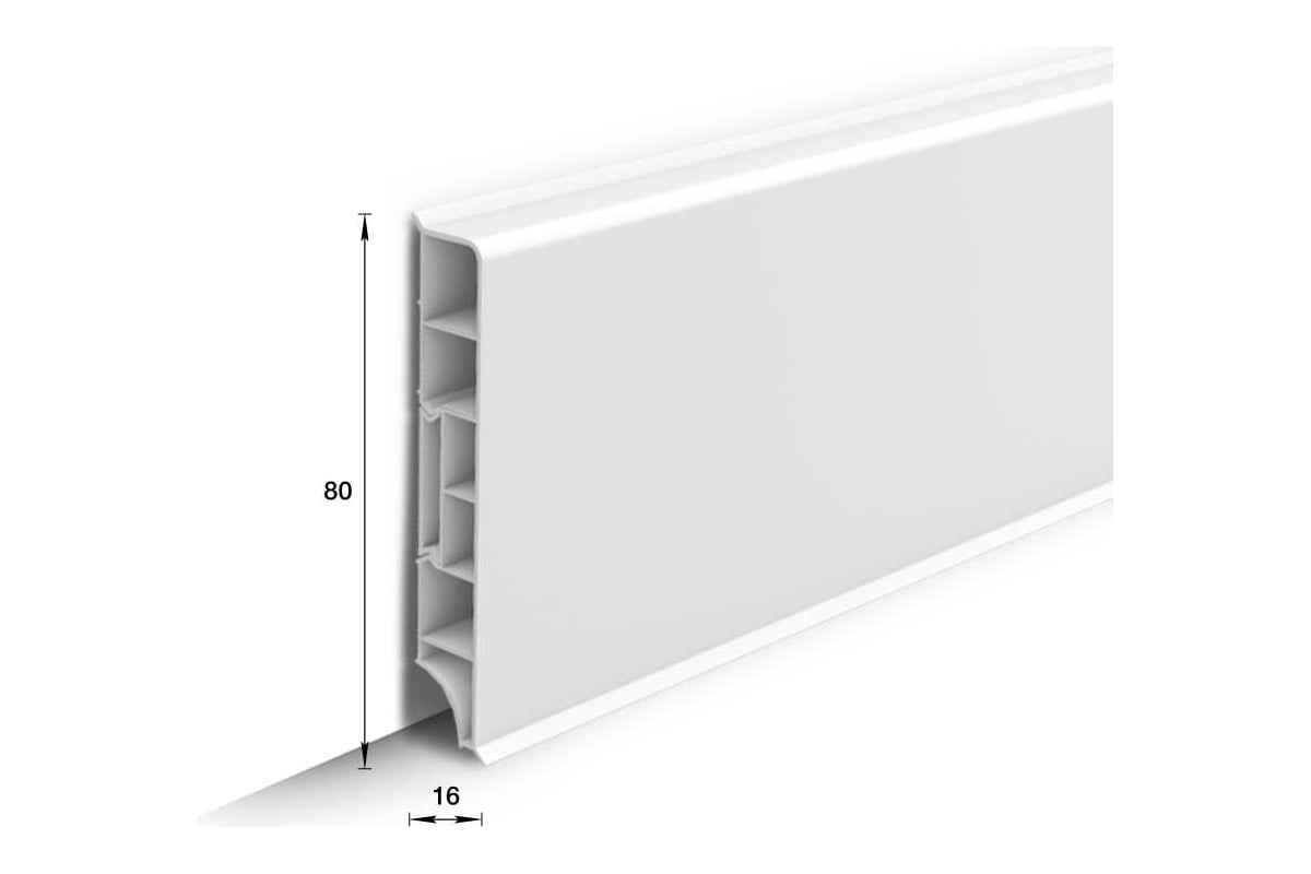 Плинтус напольный прямоугольный Ideal Дюра 80 мм 2,2 м, 001 Белый ИД-ПП80  001 БЕЛ