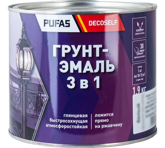 Грунт-эмаль Pufas 3 в 1 черная мат. Decoself 1,9кг тов-212144