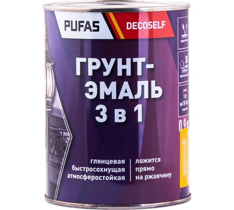 Грунт-эмаль Pufas 3 в 1 белая мат. Decoself 0,9кг тов-212124