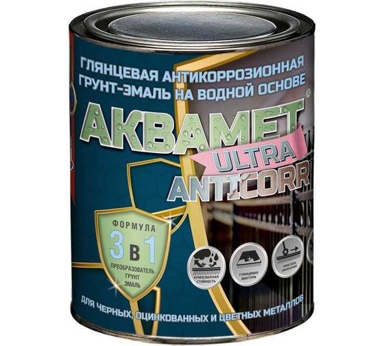 Глянцевая антикоррозионная грунт-эмаль 3в1 на водной основе Красковия Аквамет ULTRA «Anticorr» 1 кг RAL 7040 ER-00003650