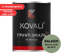 Грунт-эмаль KOVALI 3 в 1 полуглянец бледно-зеленая RAL 6021 0,8кг kov3.1.1А6021