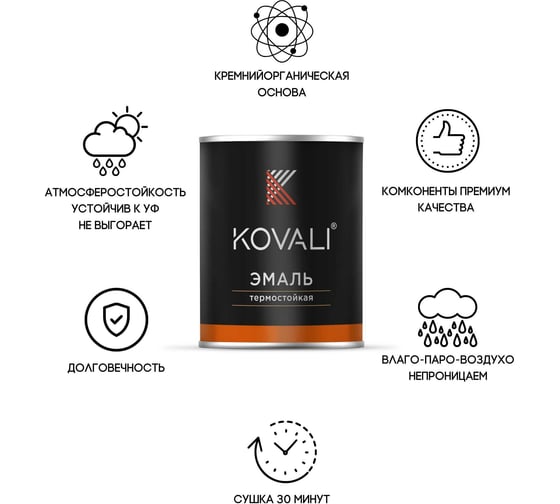 Аэрозольная эмаль термостойкая матовая KOVALI Сигнальная черная RAL9004 1200С (520мл) kov10.2.520